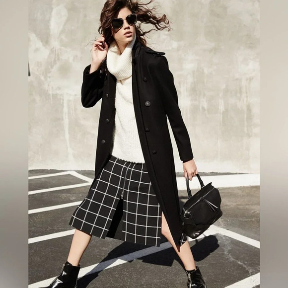 Rag & Bone Windowpane MIDI Skirt 6 Black Front Zipper Sabina - Picture 2 of 13